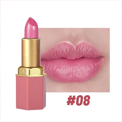 Velvet Glow Gold Lipstick – Matte Elegance; Pearlescent Shine