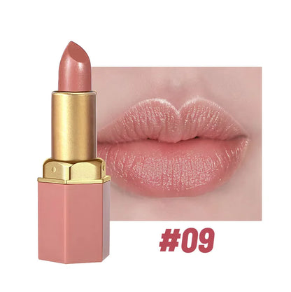Velvet Glow Gold Lipstick – Matte Elegance; Pearlescent Shine