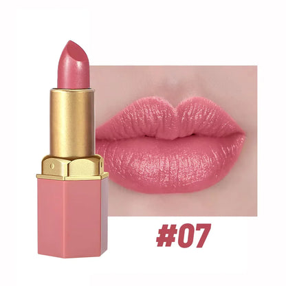 Velvet Glow Gold Lipstick – Matte Elegance; Pearlescent Shine