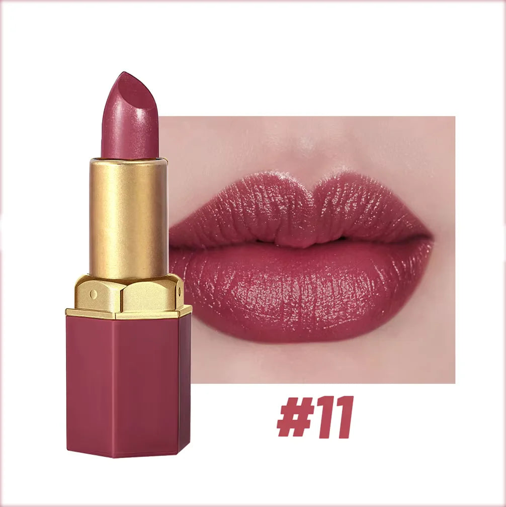 Velvet Glow Gold Lipstick – Matte Elegance; Pearlescent Shine